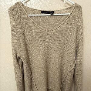 RDI Sweater LG Beige Long Sleeve Pullover Boat Neck Knit Top Leather Elbow Patch